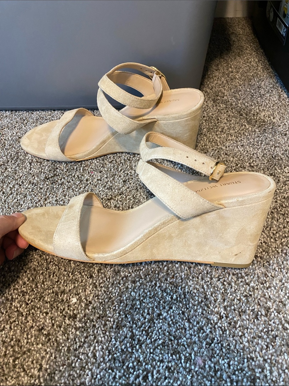 Stuart Weitzman Beige Suede Wedge Sandals - Picture 7 of 14